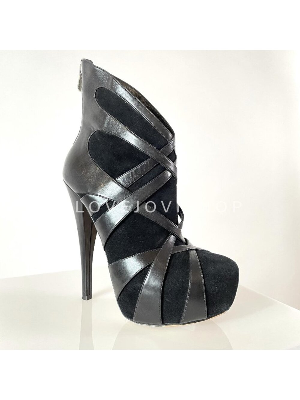 Black Women's Strappy High Heel Ankle Boot